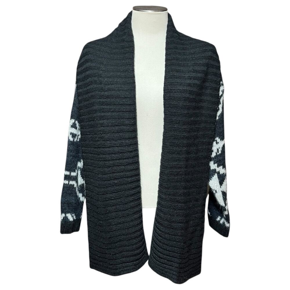 Lane Bryant Open Front Shawl Collar Cardigan Sweater Aztec Black Gray Blue 14/16